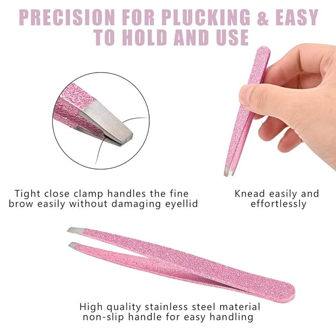 Eyebrow Tweezer Set, 4 Pcs Professional Stainless Steel Tweezers for Women, Precision Tweezer for Facial Hair, Splinter and Ingrown Hair Removal（Rose Gold）