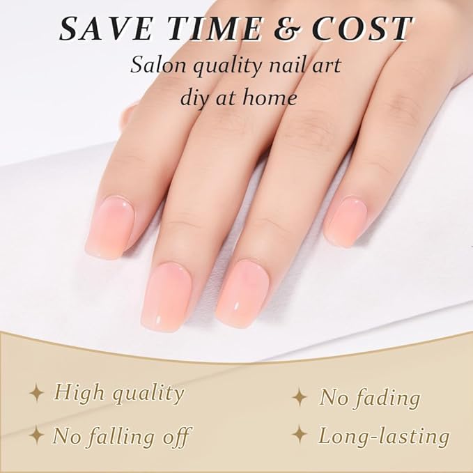 evpct Glossy Nude Pink Press on Nails Short Square for Women Gift, Glossy Pink Fake Nail with Soft Gel Salon Quality Reusable Stick on Nails Full Cover Artificial Nail Glue Soft Gel Set Kit 24Pcs, 03
