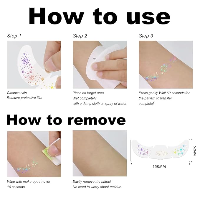 8PCS Glitter Freckles Face Tattoo, Sparkle Freckles for Women and Kids, Cute Star Waterproof Gold Temporary Face Tattoos Glitter Glow Up Patches (8PCSD Holographic Multicolor)