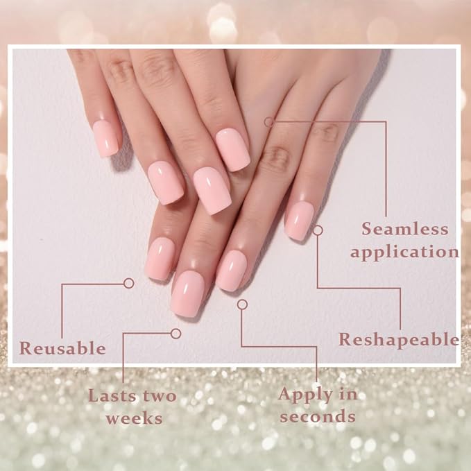 evpct Light Nude Pink Medium Oval Glossy Press on Nails for Women, Glossy Light Nude Pink Fake Nail with Glue Manicure Kit, Soft Gel Full Cover Reusable Stick Glue on Acrylic False Nails Perfectly Fit