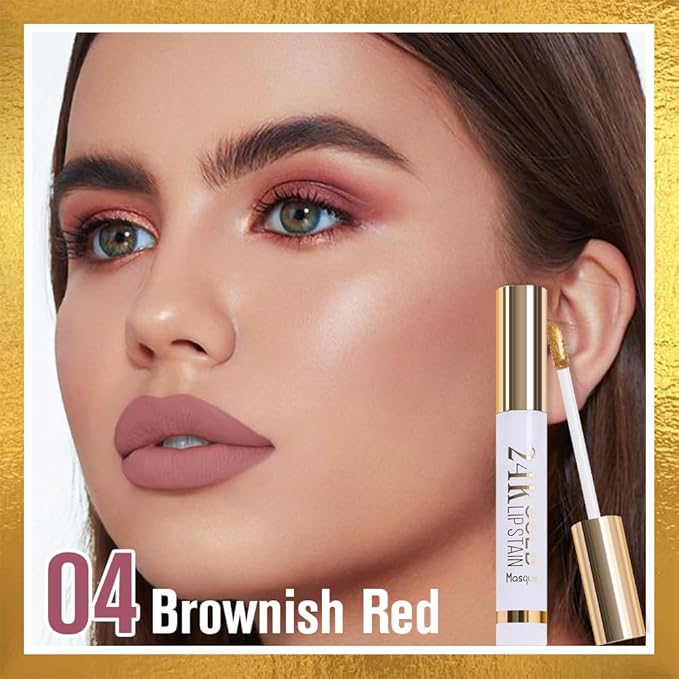 2Pcs 2025 New Gold Liquid Matte Lip Liner Stain Peel Off with Tweezer, Long Lasting, Waterproof Matte Lipstick Lip Gloss Tattoo for Women, Smudge-proof Non-Stick Cup Lip Tint Makeup 03#+04#