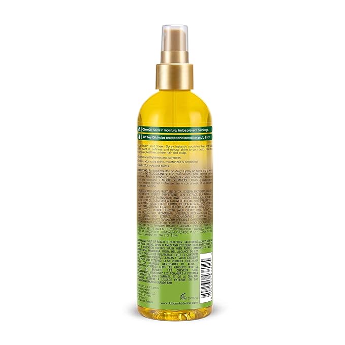 African Pride Olive Miracle Braid Sheen Spray (3 Pack) with tea tree oil and olive oil to protect and moisturize scalp and hair.12oz.