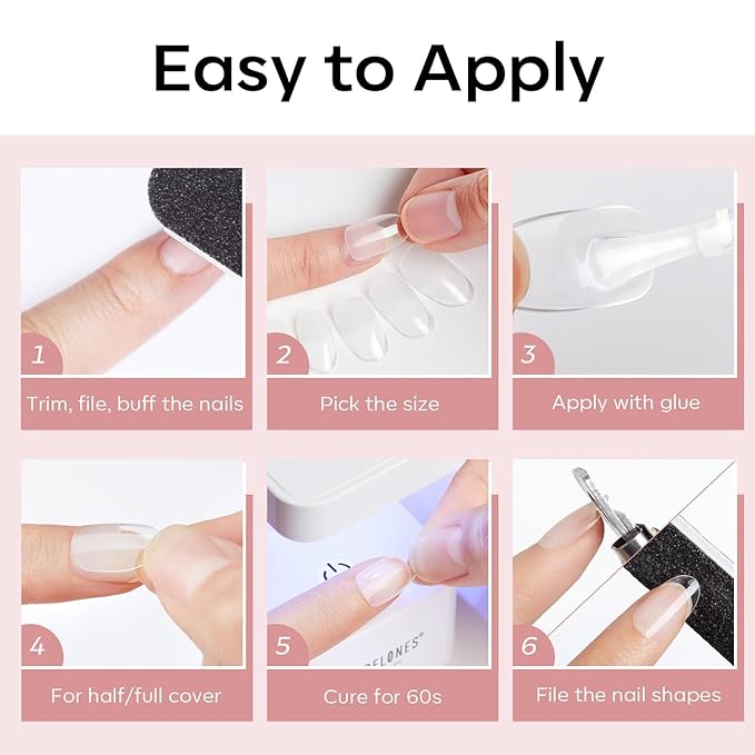 Modelones Extra Short Oval Round Nail Tips - 510Pcs Soft Fake Nails Tips Gel Pre-shaped Half Matte Full Cover No Filed False Extension Manicure Salon DIY at Home 15 Sizes