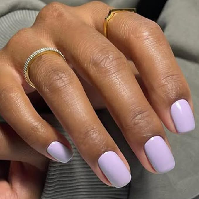 GLAMERMAID Extra Short Press on Nails 24PCS, Light Purple Fall Gel Glue on Nails, Glossy Round Reusable UV Finish Fake Nails Acrylic False Nails Manicure Kits for Women