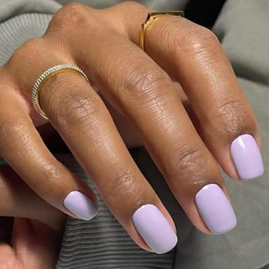 GLAMERMAID Extra Short Press on Nails 24PCS, Light Purple Fall Gel Glue on Nails, Glossy Round Reusable UV Finish Fake Nails Acrylic False Nails Manicure Kits for Women