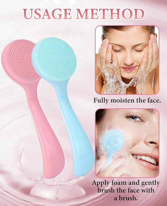 6 Pack Silicone Face Brush, Soft Facial Friendly Skin Cleansing Scrub Scrubber with Wand for Blackheads Exfoliating