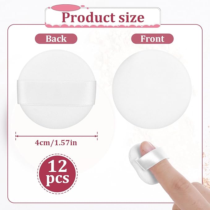 12 PACK Mini Powder Puff, Microfiber Powder Puff Small Powders Pact Makeup Sponges 1.5 Inches Powders Puffs Makeup Sponges Finger-Sized Make up Puffs for Women Beauty Blender Sponge
