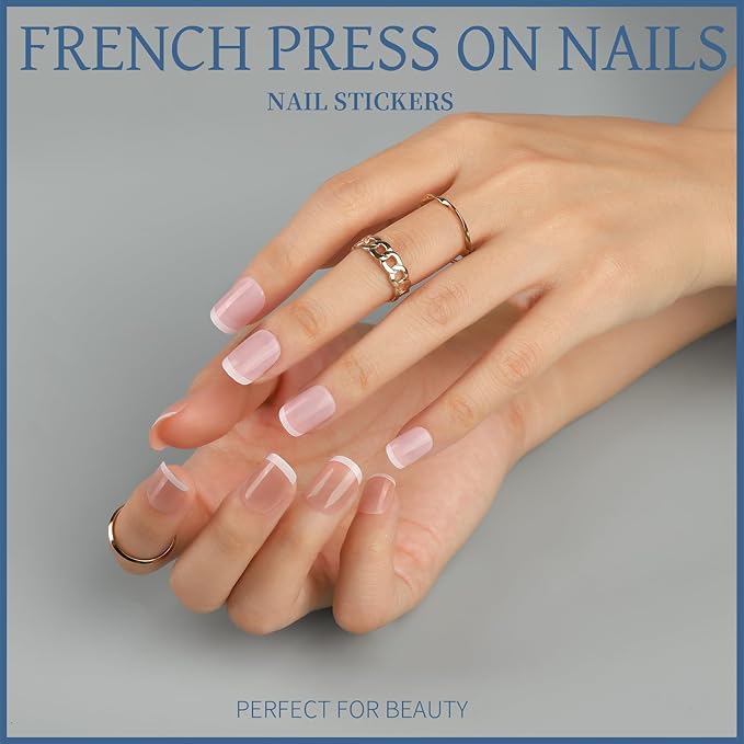 Teenitor 24Pack Short Press On Nails, 576Pcs Short Square Press On Nails, Matte Glossy Glitter French Nails, 12 Sizes Fake Nails With Glue