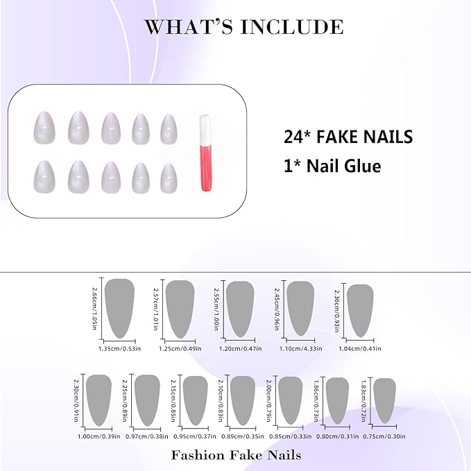 IMRAIN Cat's Eye Press on Nails Medium Almond Fake Nails Purple Glitter Acrylic Nail Supplies Glossy Glue on Nails Full Cover False Nails Chrome Aurora Artificial Stick on Nails for Women Girls 24Pcs