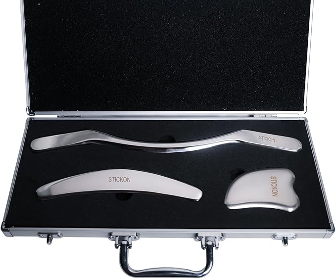 STICKON Stainless Steel Gua Sha Scraping Massage Tool Set IASTM Tools Great Soft Tissue Mobilization Tool (STICKON-24)