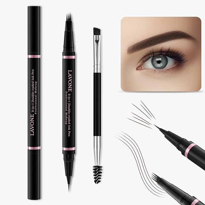 Eyebrow Pencil Makeup Kit, with Waterproof 2-IN-1 Microblading Eyebrow Pen, Eyebrow Pomade, Eyeliner and Dual-ended Eyebrow Brush, Brow Pencil Kit for Natural Eyebrows- Brunette