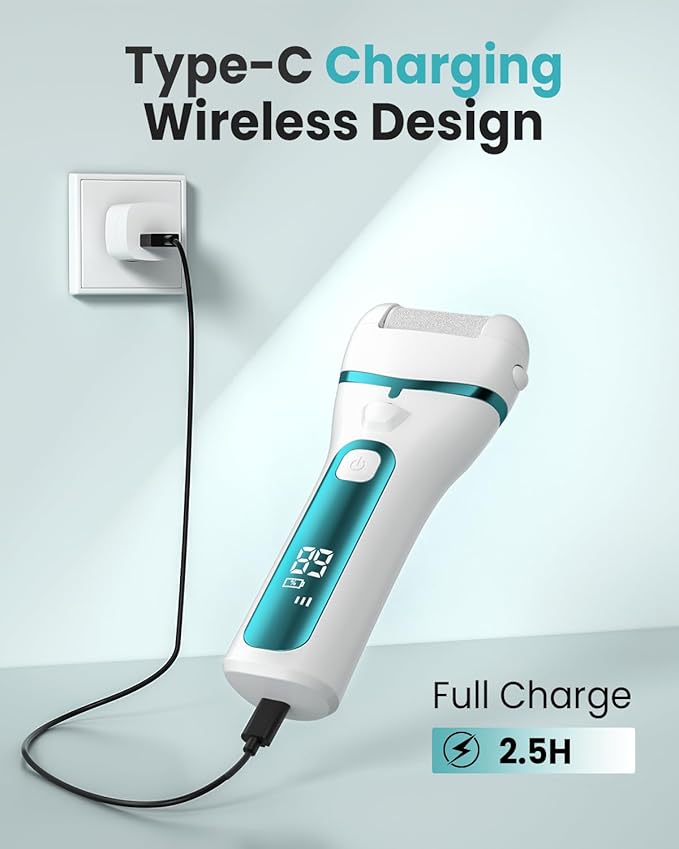 PUBOO Foot Callus Remover Electric 10000 RPM 3-Speed IPX7 Rechargeable Pedicure Kit for Hard Skin Women & Men. Portable Multi-Roller File Grinder Sander Scrubber with LED Display for Wet & Dry Feet