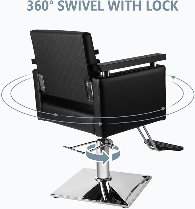 OmySalon Hydraulic Styling Chair for Hair Salon, Modern Hairdressing Barber Chair w/Square Base & Footrest, 360 Degrees Swivel, Beauty Spa Equipment