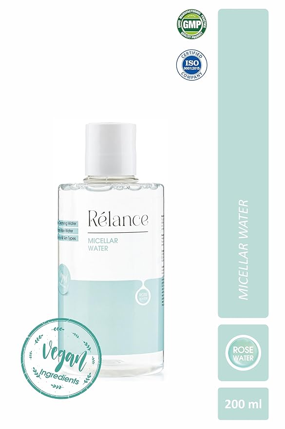 Relance Micellar Water, Vegan Rose Water Cleanser, GMP Certified, 200ml
