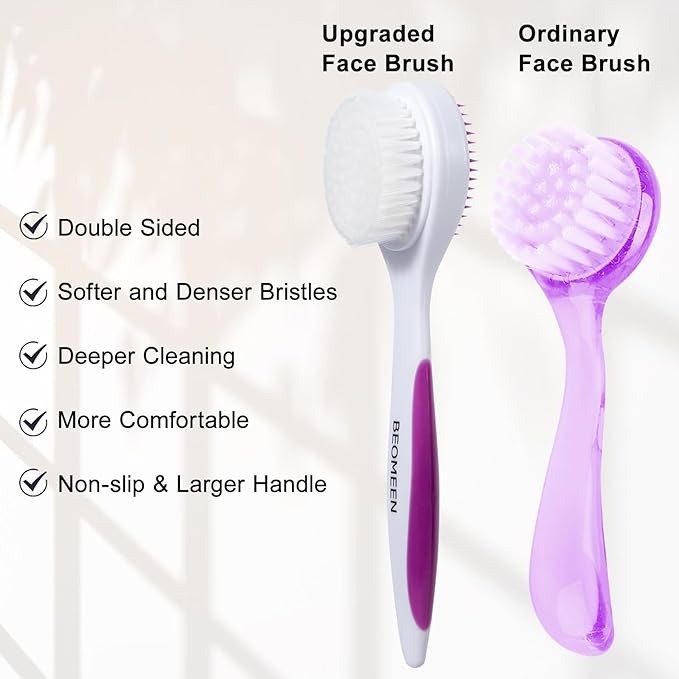 Silicone Face Scrubber Double Side, Beomeen Handheld Facial Cleansing Brush 2 in 1 Face Cleanser Brush for Deep Cleansing and Exfoliating, Blackhead Makeup Removal 2 Pcs
