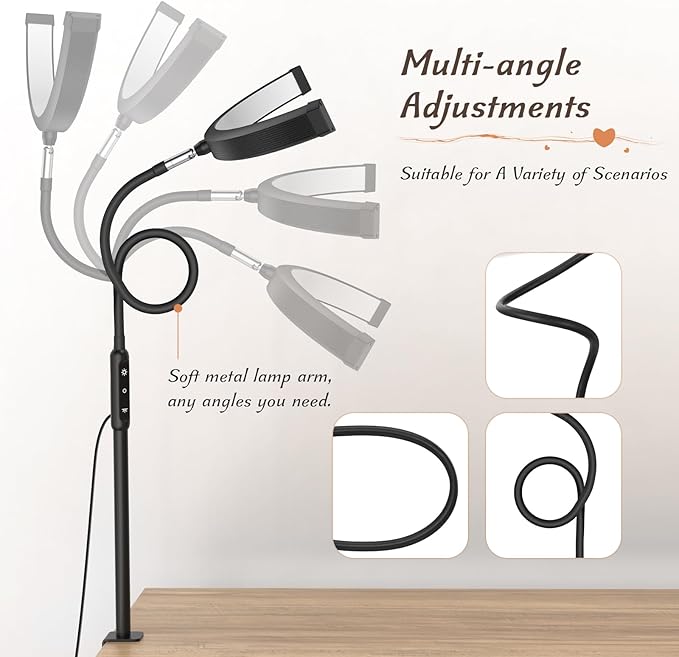 Half Moon Light with Clamp, LED Manicure Table Lamp, Desk Lamp for Nail Desk, Eyelash Extensions, Skincare and Tattoo, 5 Brightness Levels and 5 Color Modes, Remote Control (Black)