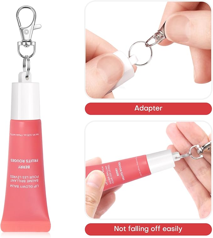 Keychain Holder for LANEIGE 0.35 oz Lip Balm (2 Pack) - Portable Lip Gloss keychain caps with Detachable Hooks, Secure Snap Lock (White & Pink)