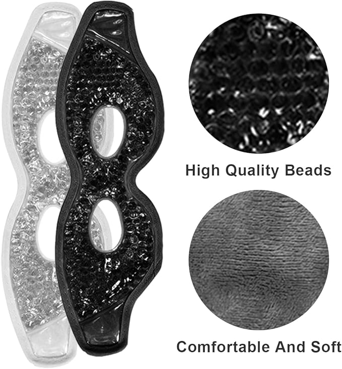 Jakuva 2PCS Cooling Eye Mask Sleeping Mask, Ice Eye Pads & Cold Eye Packs & Heat Cold Compress Pack Eye Spa Pad for Puffy Eyes,Puffiness,Headache,Stress Relief (Gray&Black)