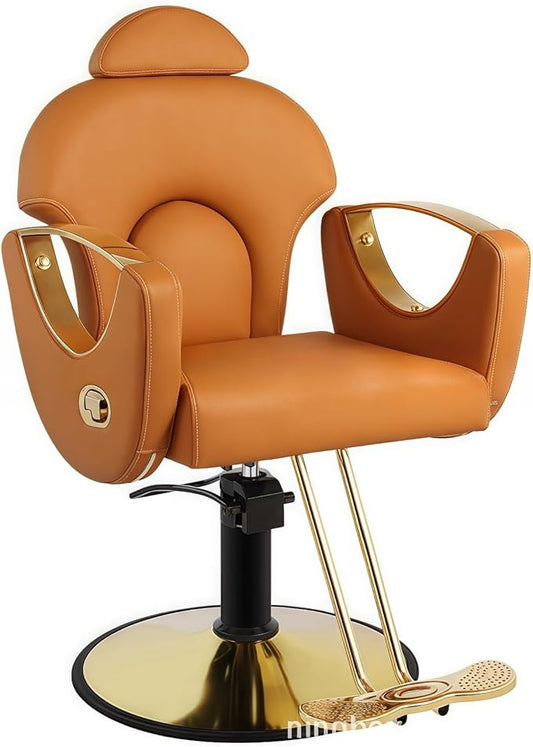 Barber Chair, Salon Chair for Hair Stylist, Height Adjustable Hydraulic Hair Reclining Salon Chair, 360 Degrees Rotation,Brown