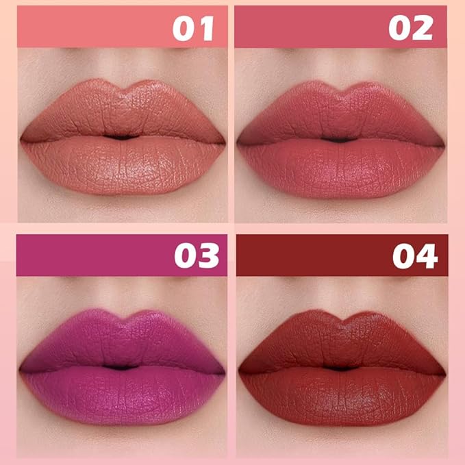 4Pcs Matte Lipstick Crayon Set for Women, Neutral Lip Stick Pencil 24 Hour Long Lasting Waterproof, Non-Drying Hydrating Formula Lip Gloss Makeup, Vegan & Cruelty-Free, 01