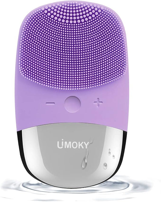 Facial Cleansing Brush, 3-in-1 Electric Silicone Face Scrubber, Vibrating Massager, IPX7 Waterproof, USB Rechargeble Pore Brush for Deep Cleanning, Blackhead Remover, Exfoliating (Purple)