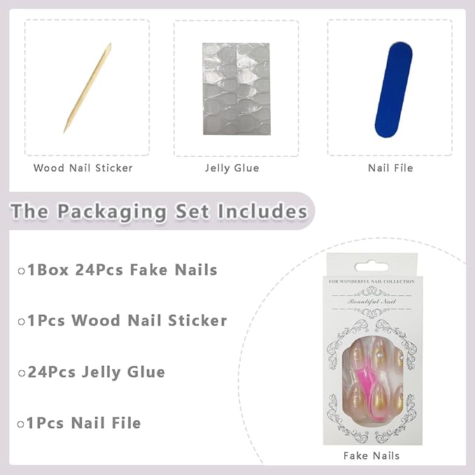 24Pcs Silver Glitter French Tip Press on Nails Medium Almond Fake Nails Gold Star Moon Sun False Nails with Pearl Designs Reusable Nude Acrylic Nails Full Cover Stick on Nails for Women Daily wear