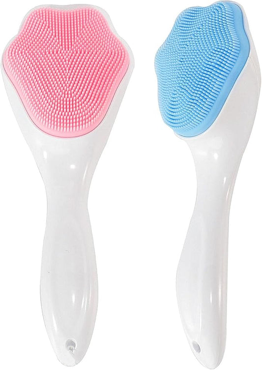 Silicone Face Scrubber Exfoliating Brush, Beomeen 2 Pack Manual Handheld Facial Cleansing and Blackhead Scrubber, Soft Bristles Waterproof for Face Skincare (Blue, Pink)