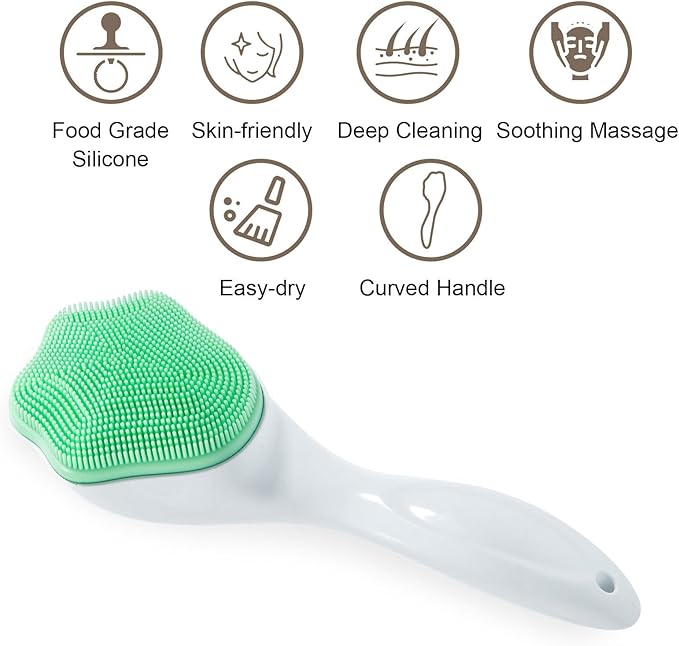 Silicone Face Scrubber Exfoliating Brush, 2 Pack Manual Handheld Facial Cleansing Brush Blackhead Scrubber, Soft Bristles Waterproof for Face Skincare (Green,Black White)