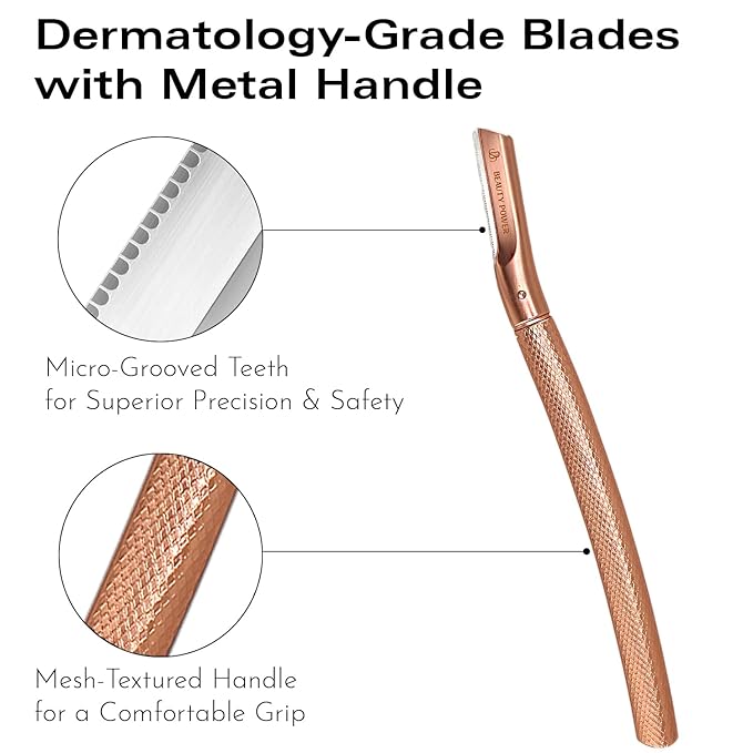 Eyebrow Razor with 6 Blades & Travel Case – Face Razors for Women & Men, Eyebrow Trimmer Shaper with Precision Cover, Facial Shaver & Dermaplaning Tool for Smooth Skin (Rose Gold)