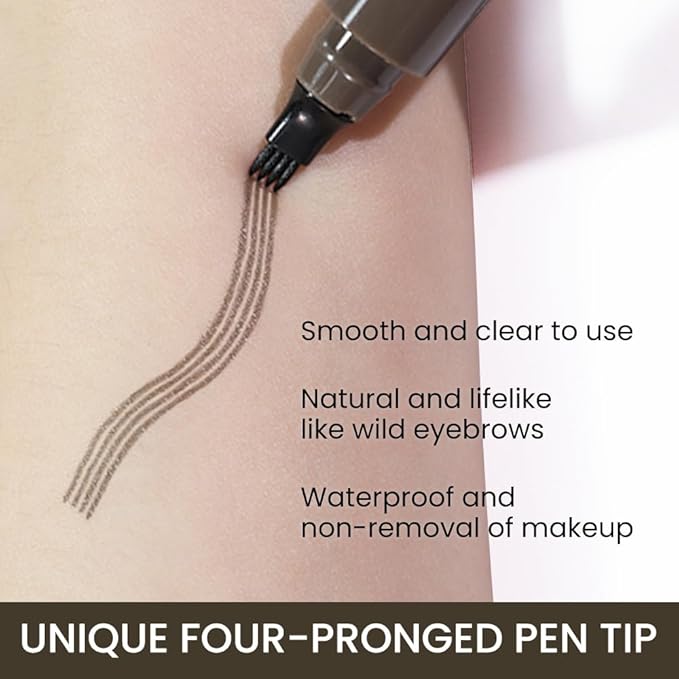 evpct 1Pcs Black Brown Magic Microblading Eyebrow Contouring Pen Pencil, 4 Tipped Precise Brow Pen with Sponge Micro-Fork Tip Applicator, Create Natural Looking Brows Eyebrow Makeup Long Lasting
