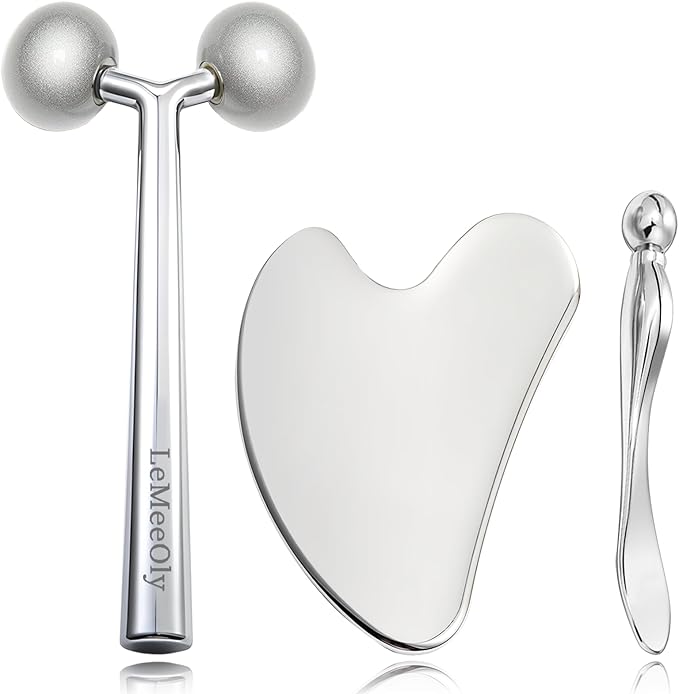 2Pcs Gua Sha Facial Tools Stainless Steel, Detailer GuaSha Set for Face Neck, Natural Skin Care Metal Gua Sha Lymphatic Drainage Face Massage Tool, Gift for Women (Heart Guasha Set)