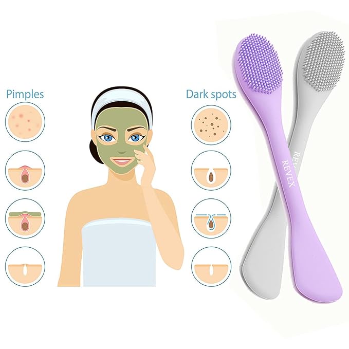 REVEX Silicone Face Mask Applicator,Face Scrubber,Lymphatic Drainage Massager,2Pcs Pore Cleaning Brush for Blackhead Remover,Lymphatic Contour Face Brush for Lymphatic Drainage.(PurPle+Gray)