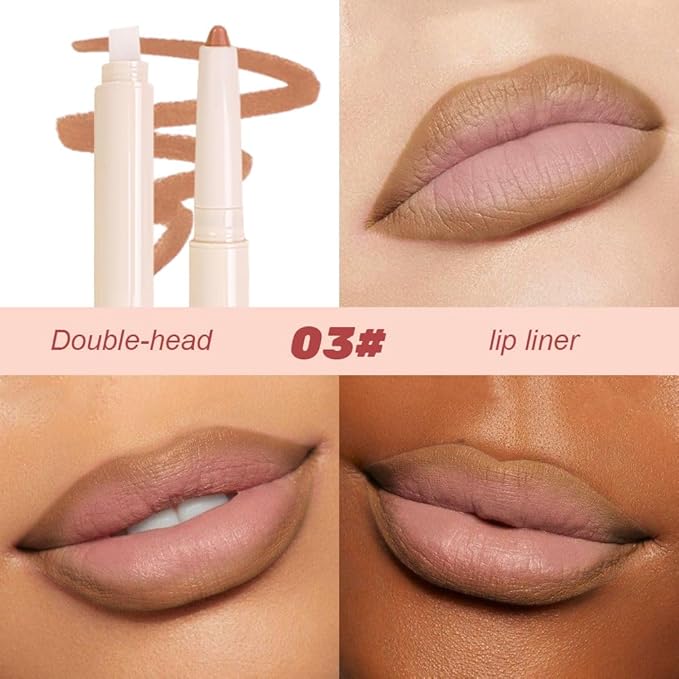 Plump Matte Crayon Lip Liner Pencil, Nude Lipstick Lip Liners for Women, 24 Hour Long-Lasting Lip Gloss Makeup, With Silicone Smudger for Define Contours & Sculpting Lip, 03