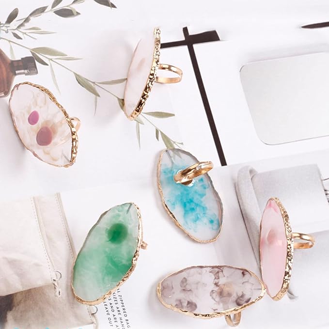 Nail Art Palette, 6pcs Wearable Soft Resin Nail Art Palette Ring, Resin Nail Art Palette Compatiable for Make-Up Beginners and Make-Up Schools