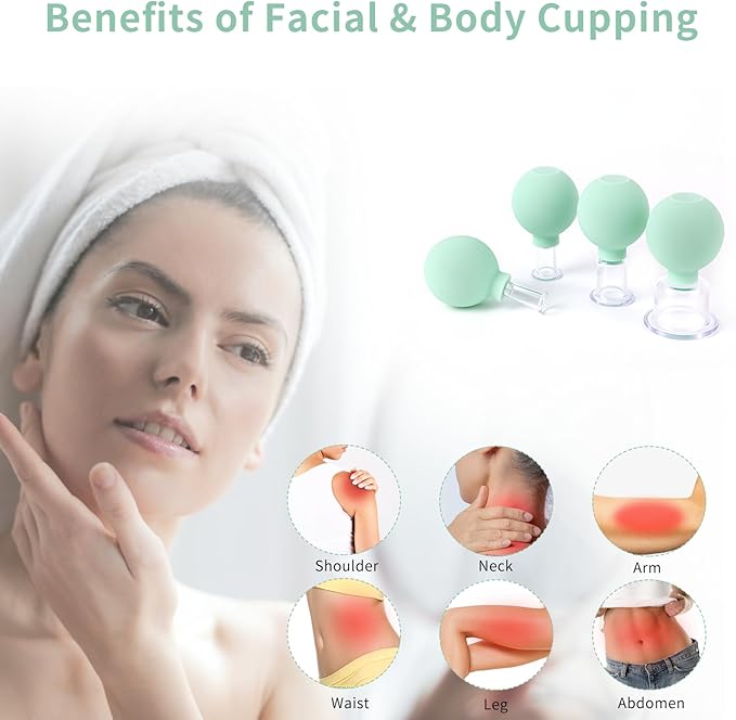 Meifuly Facial Cupping Set, 4 PCS Silicone Vacuum Suction Face Massage Cups, Skin Tightening Kit for Eyes, Face and Body (Green)