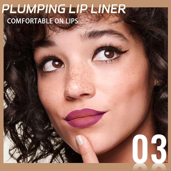 Medium Violet Red Matte Lip Liner Pencil, Plump Lip Liners Long-Lasting Creamy Formula, With Silicone Smudger for Define Contours & Sculpting Lip, Waterproof Non-Staining Crayon Lip Liner 03#