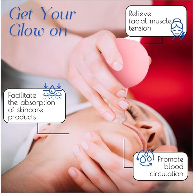 Luzly Face Cupping Set - Anti-Aging Facial Tools, Gua Sha, Wrinkles Massage, Vacuum Suction Therapy for Face, Leg, Arm, Back, Shoulder, Muscle and Joint Pain - Pink