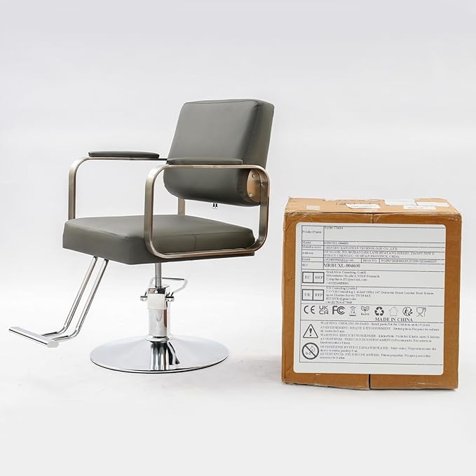 YIYIBYUS Salon Chair for Hair Stylist, 360° Swivel Barber Chair with Heavy Duty Hydraulic Pump, Spa Beauty Equipment for Hair Stylist Women Man, Max Load Weight 440 Lbs, Grey + Silver