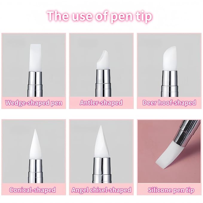 5Pcs Dual-Tipped Silicone Nail Art Pens, 5Pcs 2-Way Dotting Tools for Resin, Foil, Carving, Drawing & Shaping - Professional Nail Design Kit for Home & Salon