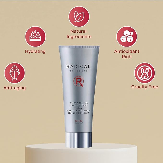 Radical Skincare Hand & Nail Multi Repair Creme - Provides Moisture & Fights Aging | Strengthens Nails & Cuticles | For All Skin Types Including Sensitive Skin | Cruelty & Paraben Free (2.5 Oz)