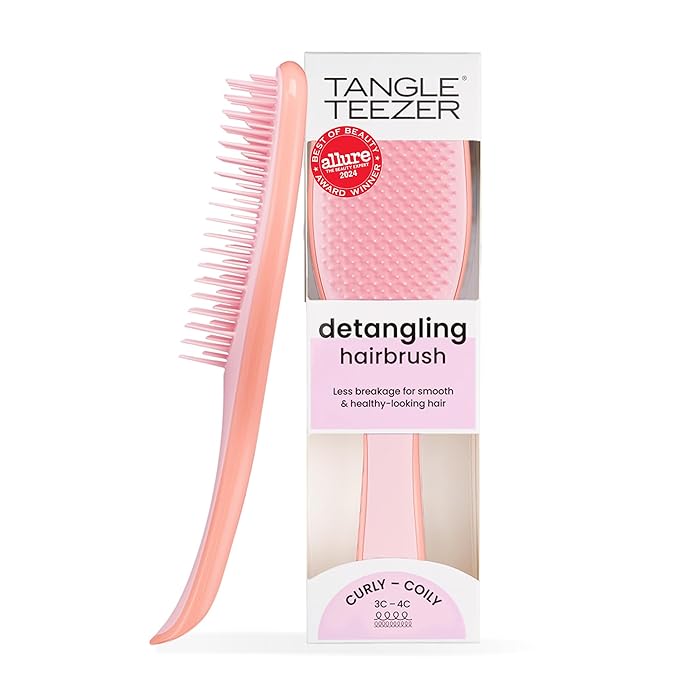 Tangle Teezer Ultimate Detangler Curly Hair Brush, Dry & Wet Hairbrush, Reduces Frizz & Breakage, for 3C to 4C Curly Hair Types, Pink Mango