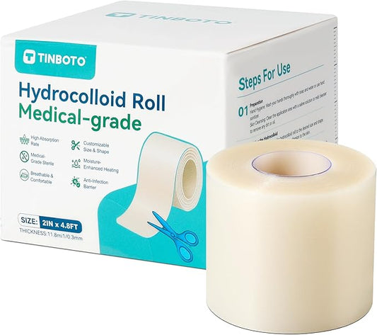 Hydrocolloid Roll for Wound Care, Hydrocolloid Bandages with Self-Adhesive, Cut-to-Size Patch Bandages, Ultra Absorbent, Waterproof, First Aid Kit Essential (2IN*4.8FT)