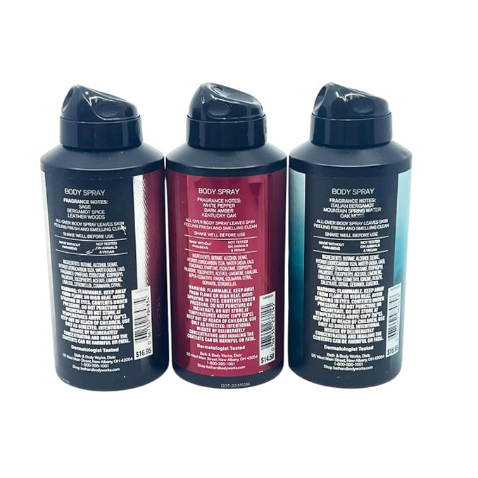 Bath and Body Works Gift Pack for Holiday Deodorizing Body Spray - Graphite, Bourbon and Freshwater 3.7oz each