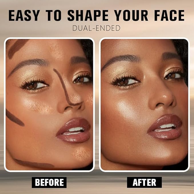 2in1 Cream Contour Highlighter Stick, Neutral Bronzer Makeup Sticks, Applies Dual-Ended Sculpting Stick for Face Body, Long Lasting No Smudging, Suitable for Makeup Beginners-Deep Rich