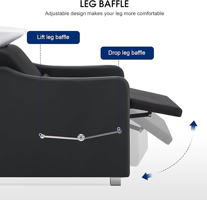 BarberPub Backwash Shampoo Station Chair, Adjustable Porcelain Ceramic Hair Wash Bowl with Chair, Shampoo Station for Barber Shop, Spa Beauty Salon Equipment 9364 (Black)