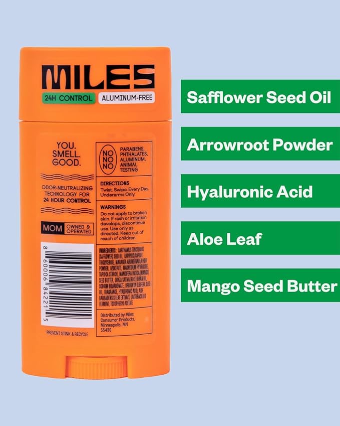 Miles Kids Deodorant for Boys and Girls - Aluminum Free Deodorant for Kids and Teens, Natural, Hypoallergenic, Made in USA - Clean Scent, 1-Pack