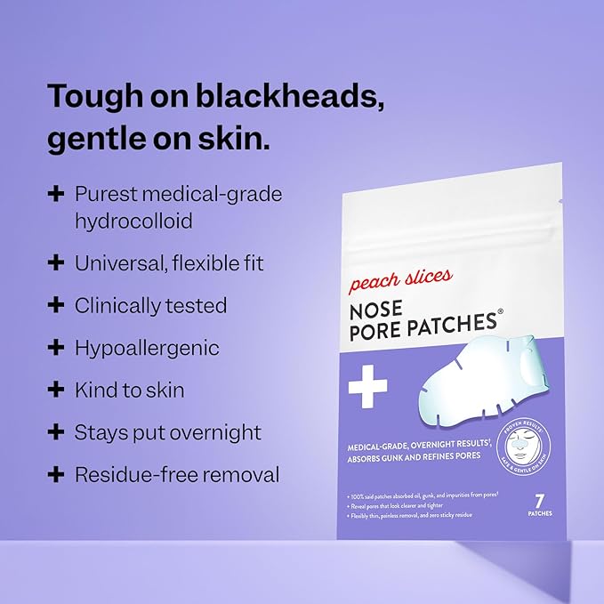 Peach Slices - Nose Pore Patches (7 ct) - Overnight Blackhead Remover - Pore Strips - Absorbs Gunk - Thin, Flexible & Painless - Hydrocolloid Patches - Vegan & Cruelty Free - Korean Skin Care & Beauty