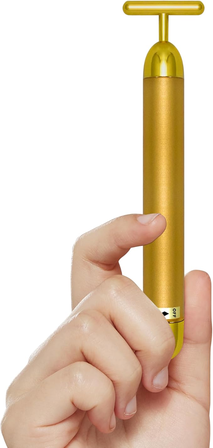 Elitzia T-Shape Beauty Pulse Face Massager 24k Golden Facial Vibration Lift Massage Tools Promote Absorption Improve Multifunctional Can Be Used for Relaxing Face Eyes Head and Ears Portable ETGB001