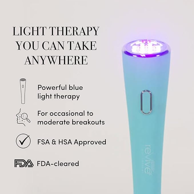 reVive Glo Multi-Spectrum Acne Tools, Medspa-Quality Red & Blue Light Wand, FDA-cleared Face Tools for Skincare, Science-Backed LED Light Therapy Products