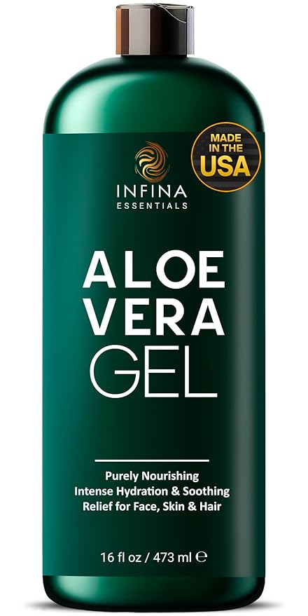 Pure Aloe Vera Gel for Face, Hair & Skin - Soothing Aloe Gel for Sunburn Relief - Made with Organic Aloe Vera Gel 95%, Chamomile & Vit E, for All Skin Types - 16 fl oz